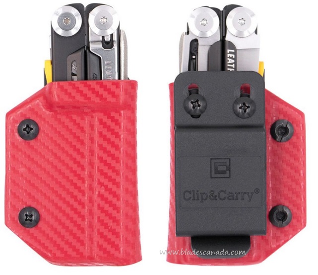 Clip & Carry Leatherman Signal Sheath, Red Kydex with CF pattern, CLP068