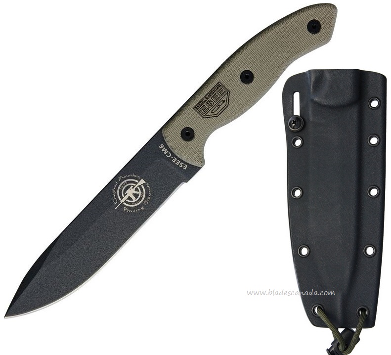 ESEE CM6TGM Combat Tactical Fixed Blade Knife, 1095HC Steel, Canvas Micarta, Kydex Sheath, CM6TGM