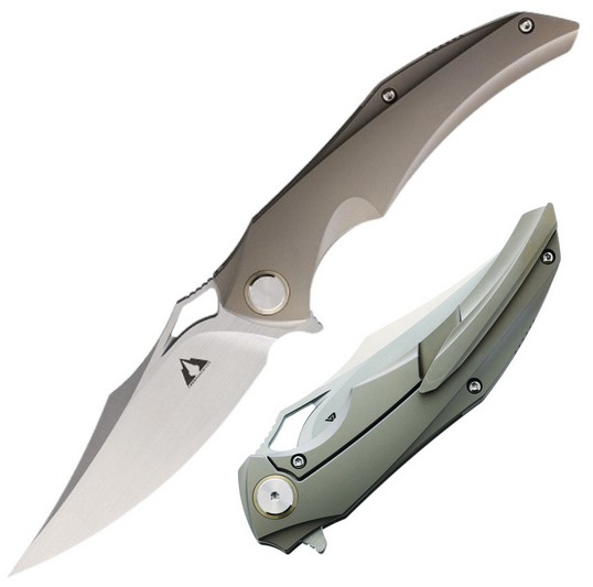 CMB Made Prowler Flipper Framelock Knife, M390, Titanium Grey, CMB02G