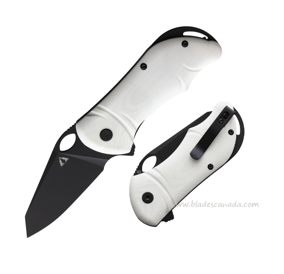 CMB Made Hippo Flipper Folding Knife, D2 Black SW, G10 White, CMB05W