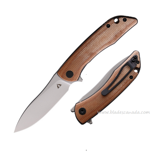 CMB Made Blaze Flipper Folding Knife, D2 Satin, Micarta Brown, CMB06B