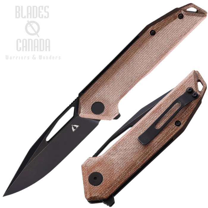 CMB Made Lurker Flipper Folding Knife, D2 Black SW, Micarta Brown, CMB10A