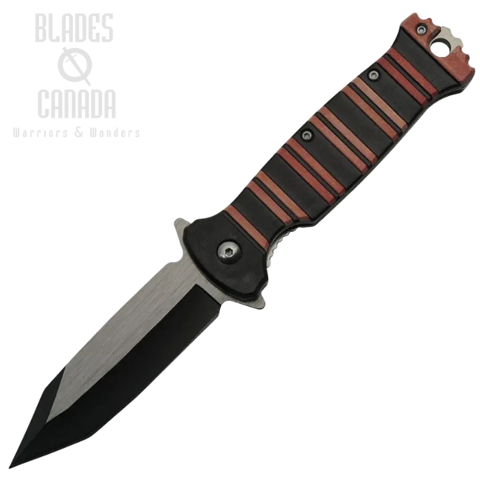 CNM Stripe Folding Knife, Assisted Opening, Stainless Two-Tone, ABS Black/Orange, CN300510OR