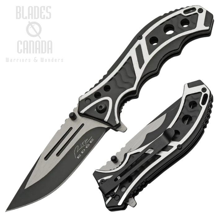 CNMCaution Flipper Folding Knife, Assisted Opening, Stainless Two-Tone, Aluminum Black/Silver, CN300585SL