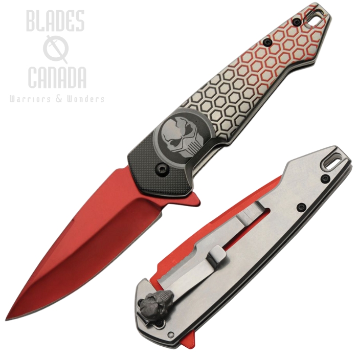 CNM Predator Flipper Framelock Knife, Assisted Opening, Stainless Red Ti, CN300578RD