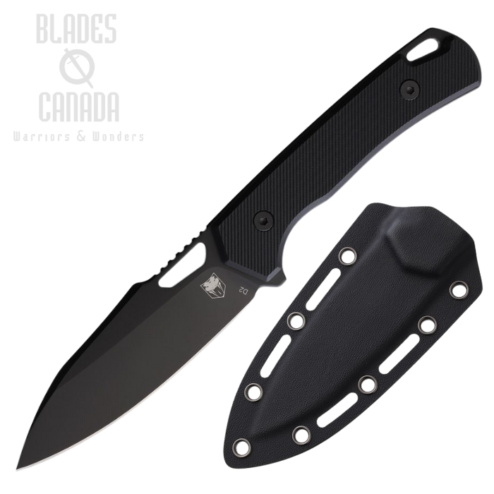 Cobratec Wolverine Fixed Blade Knife, D2 Black, G10 Black, Kydex Sheath, CBTFBWLBK