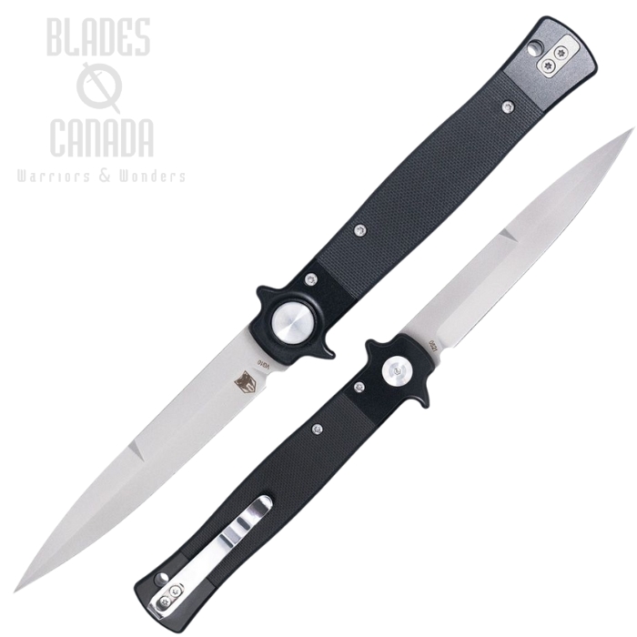 Cobratec Stiletto Button Lock Folding Knife, VG10 Satin, G10 Black, CBTSTBLBK