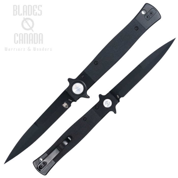 Cobratec Stiletto Flipper Button Lock Folding Knife, VG10 Black, G10 Black, CBTSTBLBKBK
