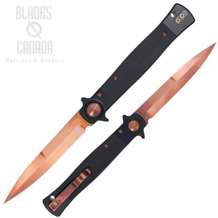 Cobratec Button Lock Folding Knife, VG10 Rose, G10 Black, CBTSTBLBKRG