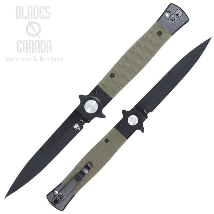 Cobratec Stiletto Button Lock Folding Knife, VG10 Black, G10 OD Green, CBTSTBLODBK Cobratec Stiletto Button Lock Folding Knife, VG10 Black, G10 OD Green, CBTSTBLODBK
