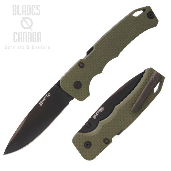 Cold Steel Atlas Lock Swift III Folding Knife, Assisted Opening, M4 Black, G10 Green, CS-FL-40AT