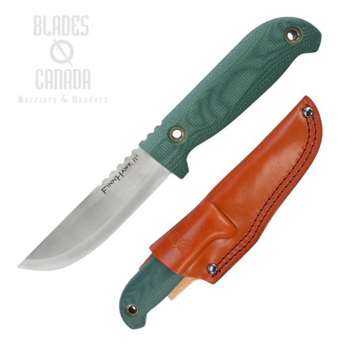 (image for) Cold Steel Finn Hawk II Fixed Blade Knife, 3V Satin, Micarta Green, Leather Sheath, CS-FX-40FHK