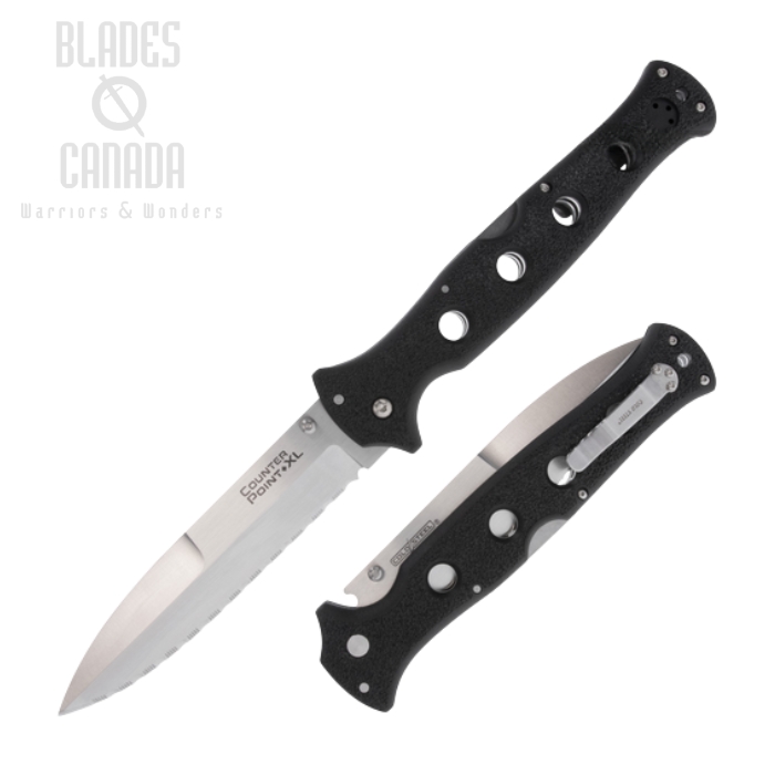 Cold Steel Counter Point XL Folding Knife, AUS10A Serrated 6", Griv-Ex Black, 10AAS
