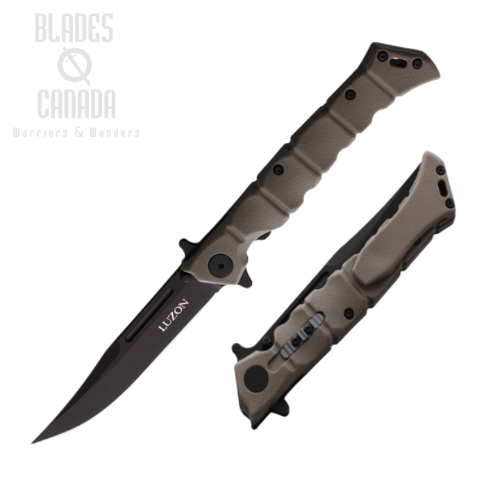 Cold Steel Medium Luzon Flipper Folding Knife, Black Blade, GFN Dark Earth, 20NQLDEBK