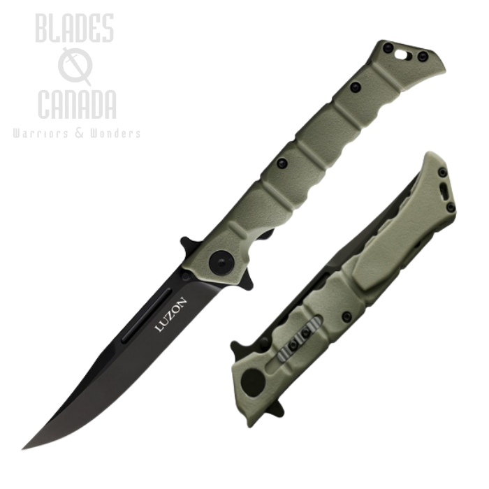 Cold Steel Medium Luzon Flipper Folding Knife, Black Blade, GFN OD, 20NQLODBK