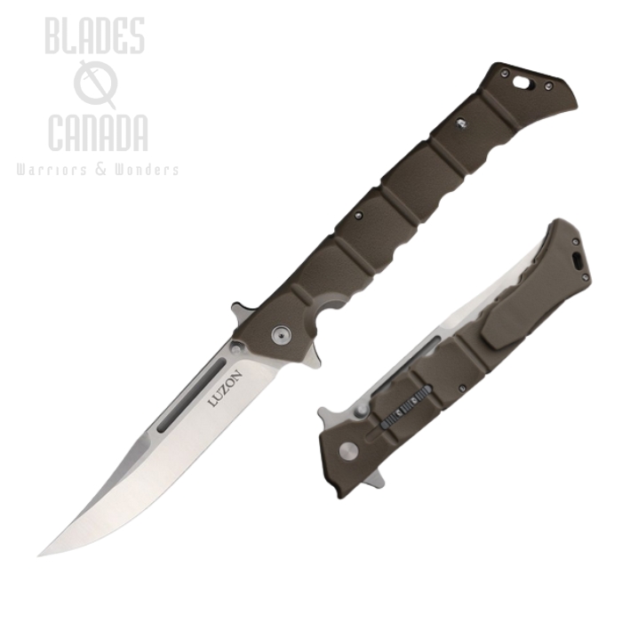 Cold Steel Large Luzon Flipper Folding Knife, Clip Point Satin, GFN Dark Earth, CS-20NQXDEST