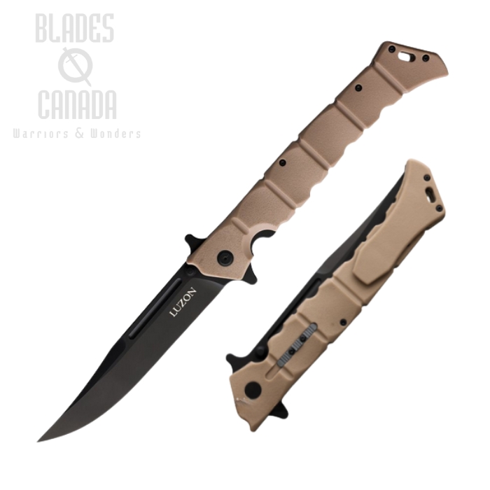 Cold Steel Large Luzon Flipper Folding Knife, Black Blade, GFN Desert Tan, 20NQXDTBK