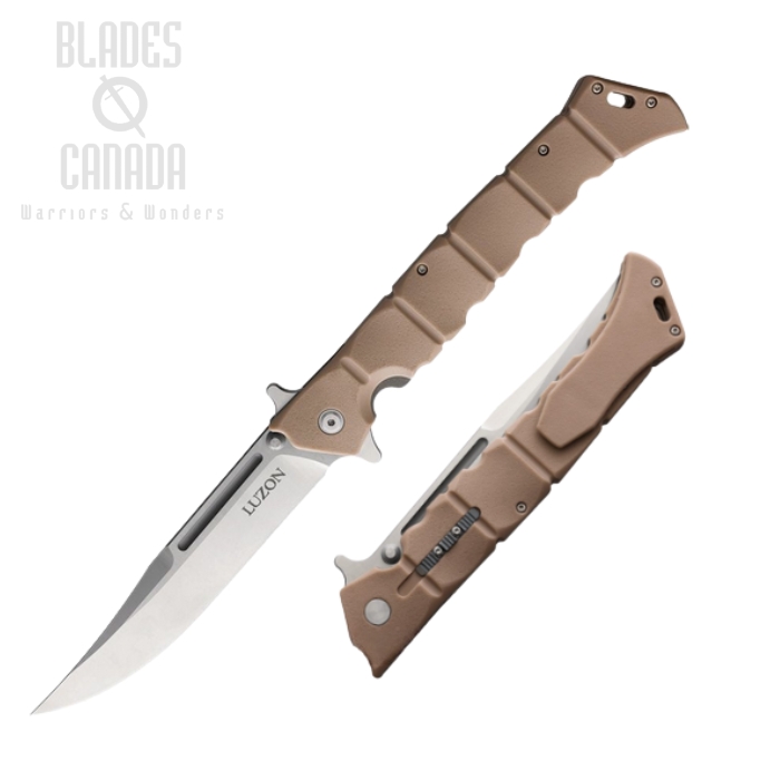 Cold Steel Large Luzon Flipper Folding Knife, Satin Blade, GFN Desert Tan, 20NQXDTST