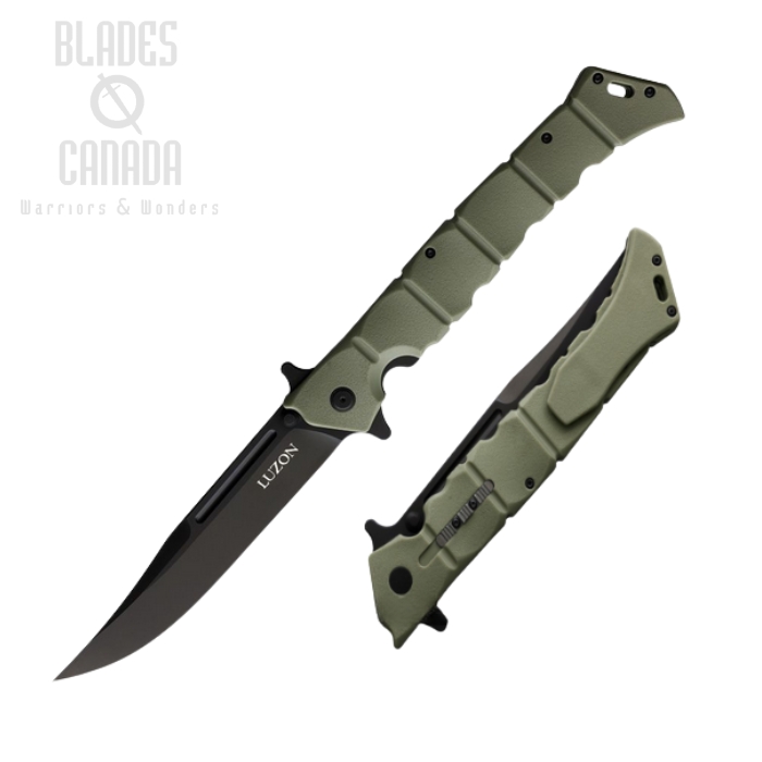 Cold Steel Large Luzon Flipper Folding Knife, Black Blade, GFN OD, 20NQXODBK