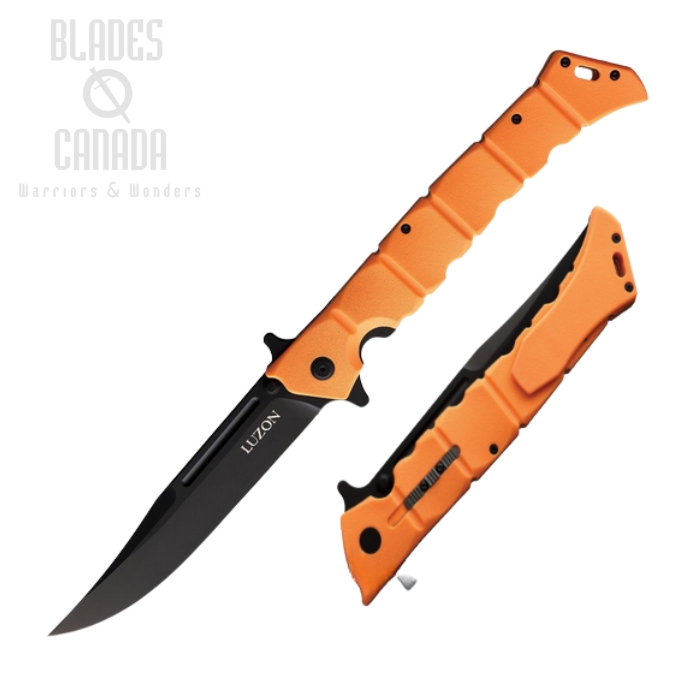 Cold Steel Large Luzon Flipper Folding Knife, Black Blade, GFN Orange, 20NQXORBK