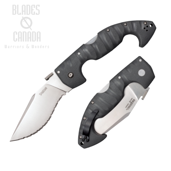 Cold Steel Spartan Folding Knife, AUS 10A Serrated SW, Gray Handle, 21SS