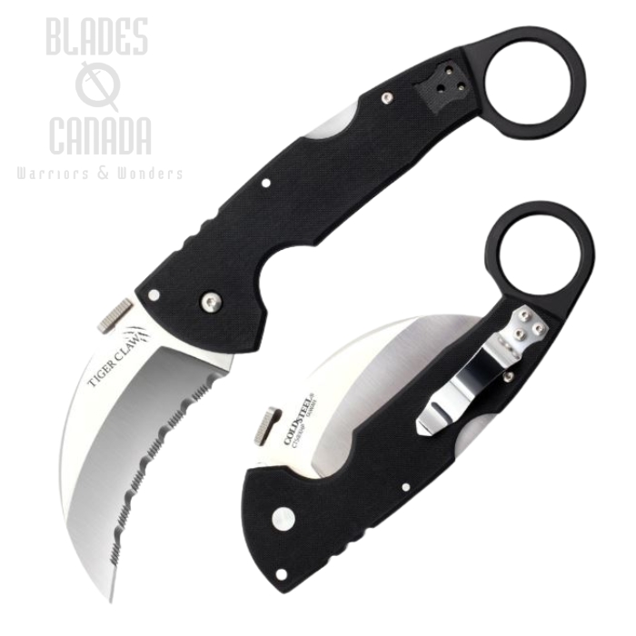 Cold Steel Tiger Claw Karambit Folding Knife, S35VN, G10 Black, 22KFS