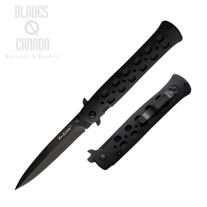 Cold Steel Ti-Lite Flipper Folding Knife, AUS8A Black 4", Black Handle, 26SPBKBK