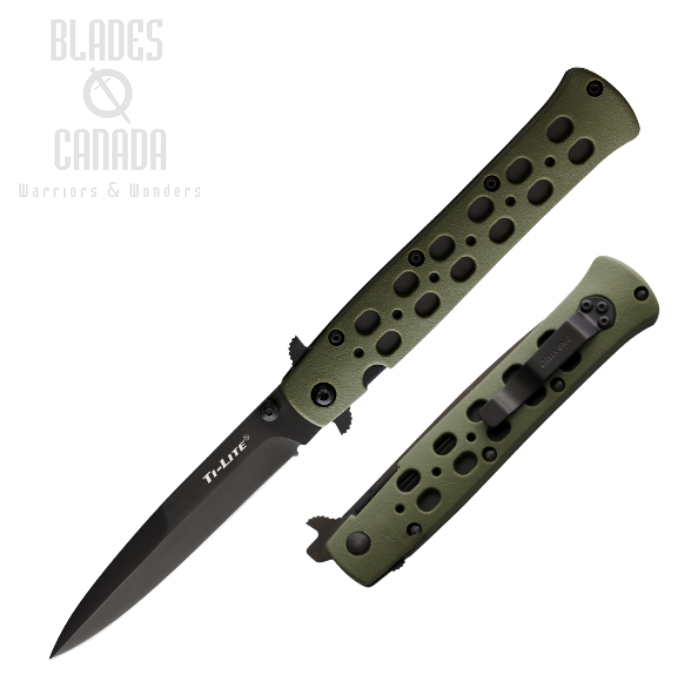 Cold Steel Ti-Lite Flipper Folding Knife, AUS8A Black 4", OD Green, 26SPODBK
