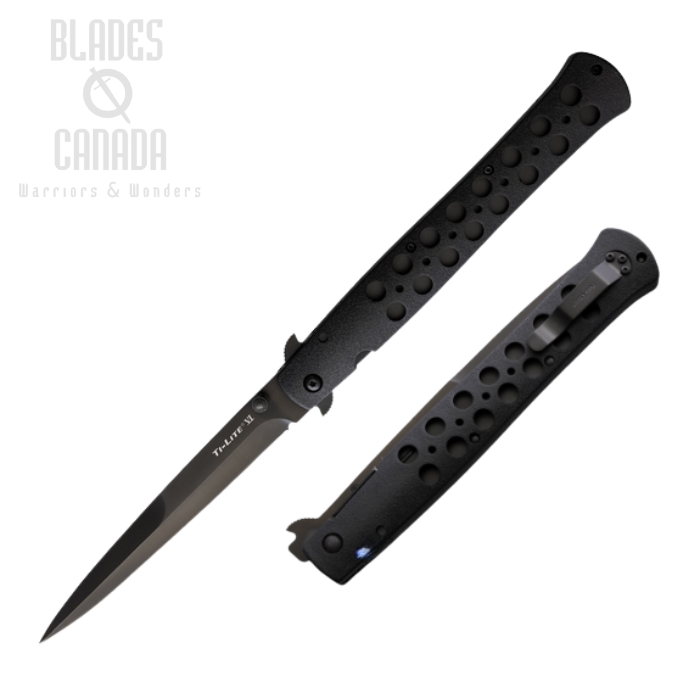 Cold Steel Ti-Lite Flipper Folding Knife, AUS8A Black 6", Black Handle, 26SXPBKBK