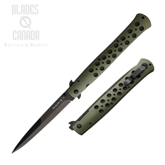 Cold Steel Ti-Lite Flipper Folding Knife, AUS8A Black 6", OD Green, 26SXPODBK