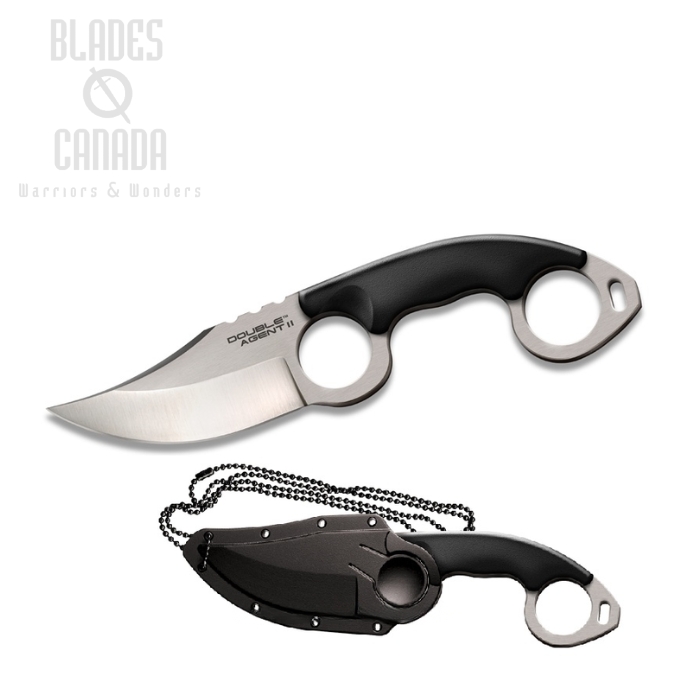 Cold Steel Double Agent II Fixed Blade Neck Knife, AUS 8A, Kydex Sheath, 39FN