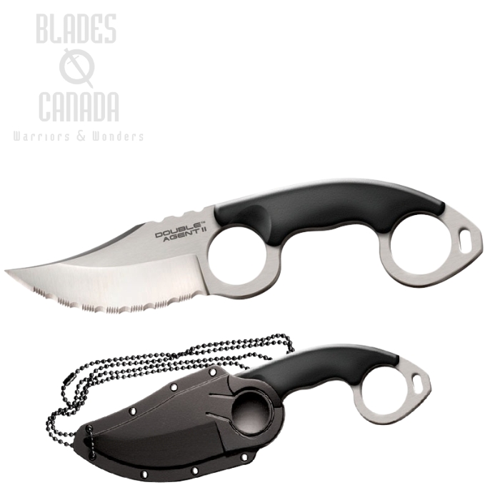 Cold Steel Double Agent II Fixed Blade Neck Knife, AUS 8A, Secure-Ex Sheath, 39FNS