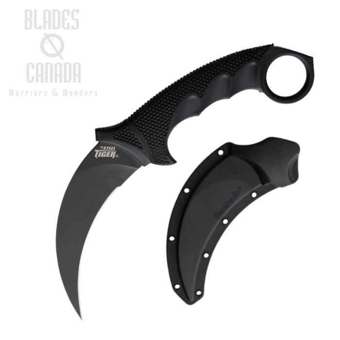 Cold Steel Tiger Karambit Fixed Blade Knife, AUS 8A Black, Black Handle, CS49KSTBKBK