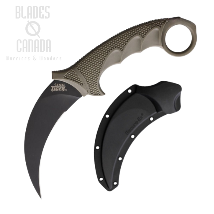 Cold Steel Tiger Karambit Fixed Blade Knife, AUS 8A Black, Dark Earth, 49KSTDEBK