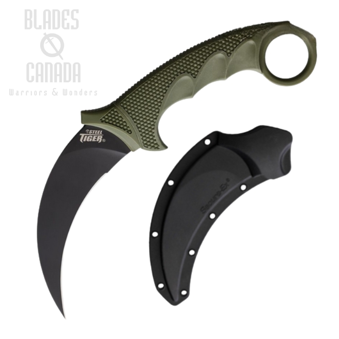 Cold Steel Tiger Karambit Fixed Blade Knife, AUS 8A Black, OD Handle, 49KSTODBK