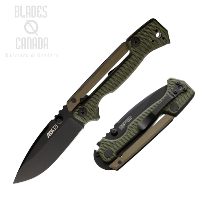 Cold Steel AD-15 Folding Knife, S35VN Black, G10 OD Green Handle, 58SQODBK