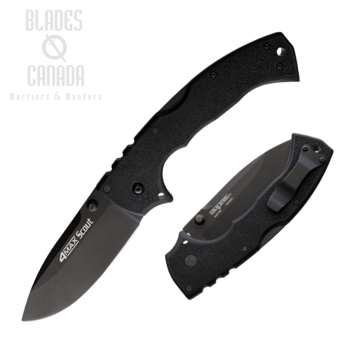 Cold Steel 4-Max Scout Folding Knife, AUS 10A Black, Black Handle, 62RQBKBK