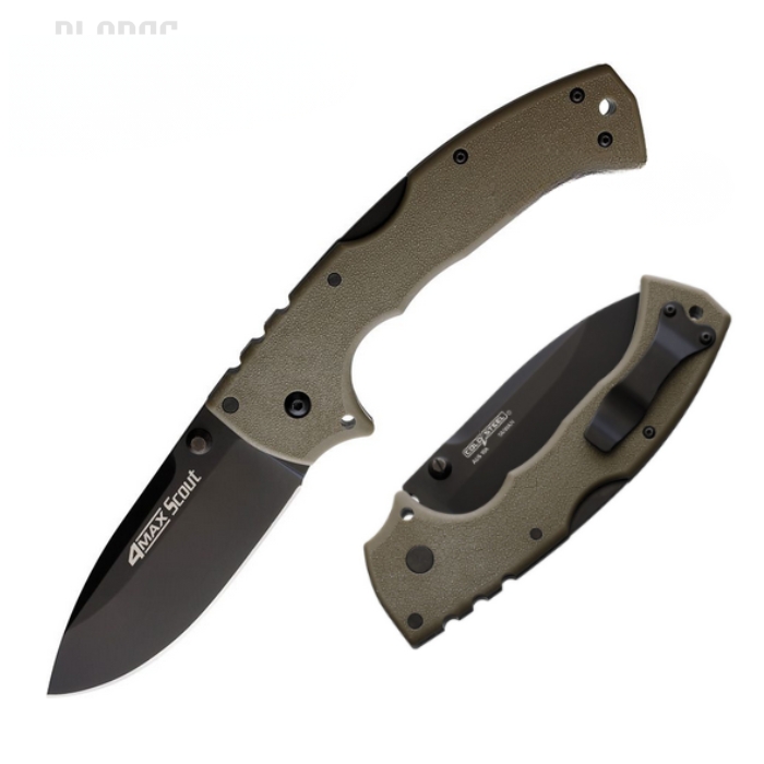 Cold Steel 4-Max Scout Folding Knife, AUS 10A Black, Dark Earth Handle, 62RQDEBK