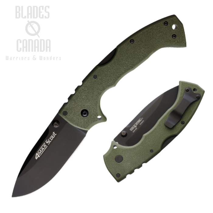 Cold Steel 4-Max Scout Folding Knife, AUS 10A Black, OD Handle, 62RQODBK