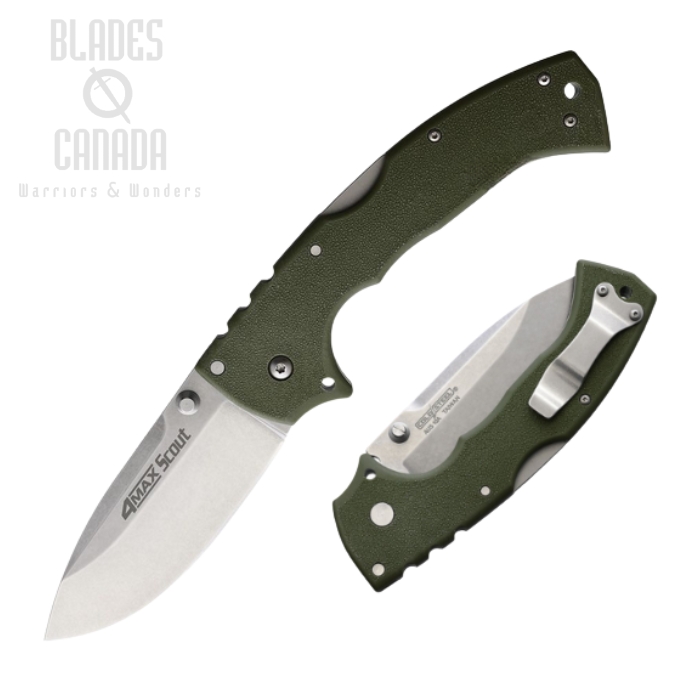 Cold Steel 4-Max Scout Folding Knife, AUS 10A SW, OD Handle, 62RQODSW