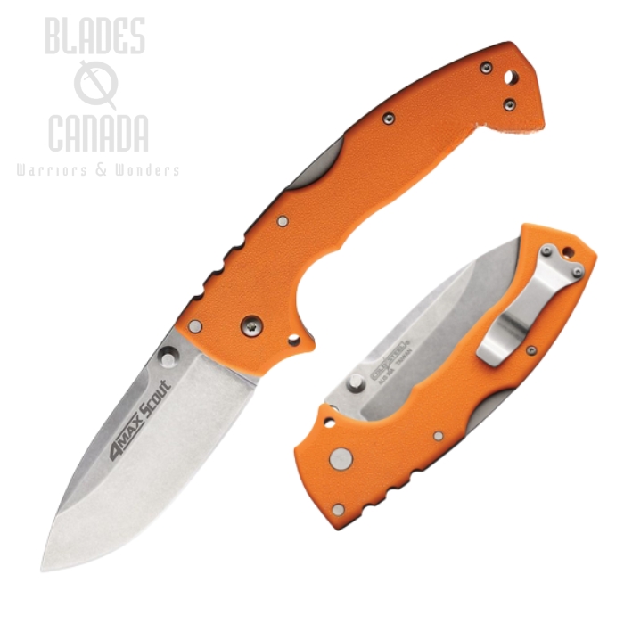 Cold Steel 4-Max Scout Folding Knife, AUS 10A SW, Orange Handle, 62RQORSW Cold Steel 4-Max Scout Folding Knife, AUS 10A SW, Orange Handle, 62RQORSW