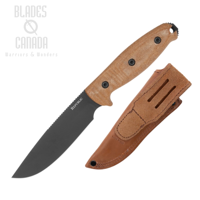 Cold Steel Republic Bushcraft Fixed Blade Knife, S35VN Black, Micarta, Leather Sheath, CS-FX-50FLD