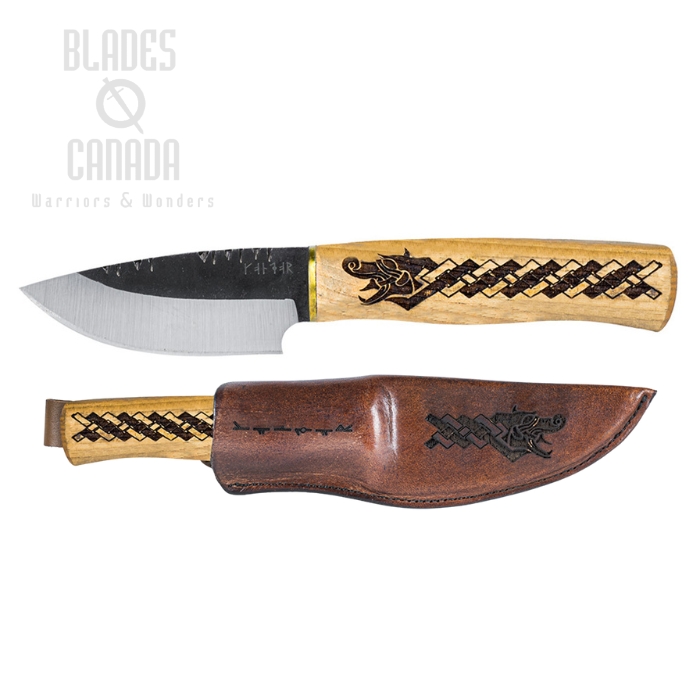 Condor Norse Dragon Fixed Blade Knife, 14C28N Stainless, Hickory Wood, Leather Sheath, CTK1022-3.8SK