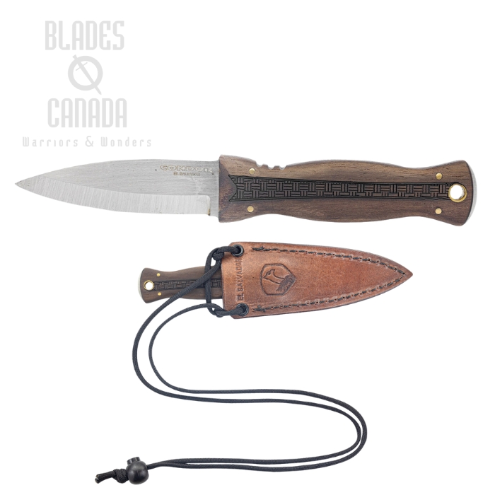 Condor Bushscot Fixed Blade Knife, 14C28N, Walnut Wood Handle, Leather Sheath, CTK1040-3.3WSK