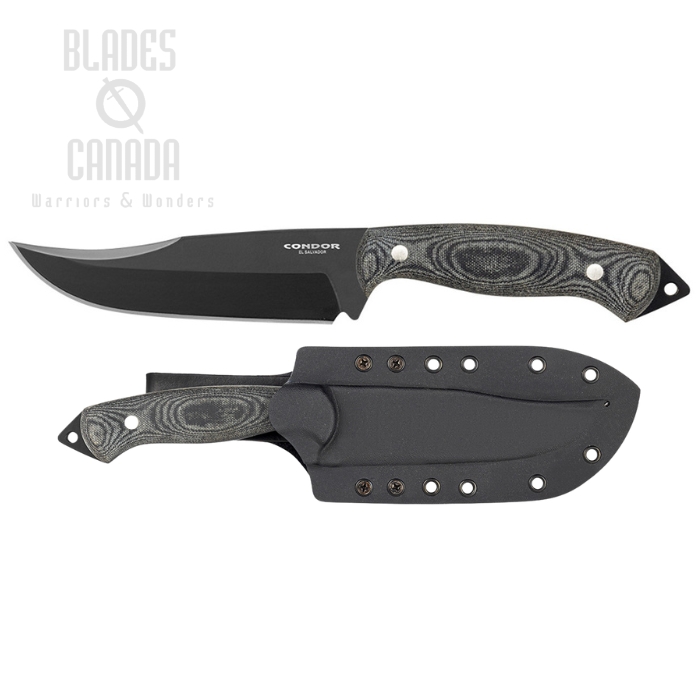 Condor Rough N Ready Fixed Blade Knife, 105 Carbon Black, Micarta Black, Leather Sheath, CTK1342-6.5HC