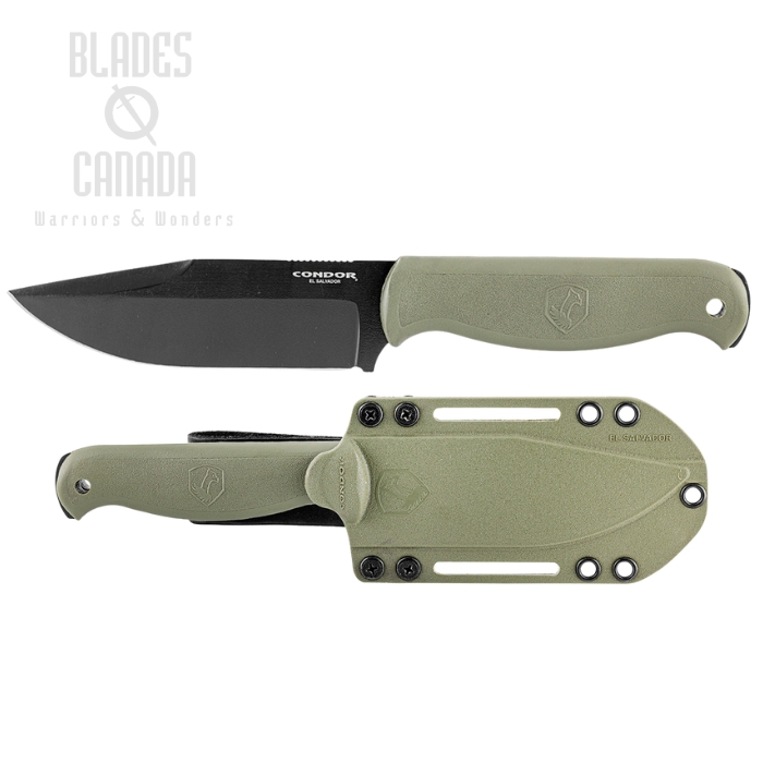 Condor Fighter Fixed Blade Knife, 1075 Carbon Black, Polypropylene Army Green, Hard Sheath, CTK1831-4.9-AGHC