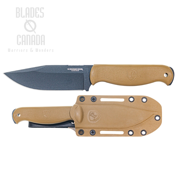 Condor Fighter Fixed Blade Knife, 1075 Carbon Black, Polypropylene Handle, Hard Sheath, CTK1831-4.9-HC