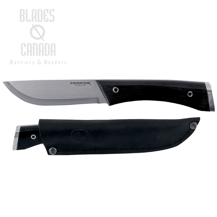 Condor Survival Puukko Fixed Blade Knife, 1095 Carbon Polished, Micarta Black, Leather Sheath, CTK2822-3.86HC