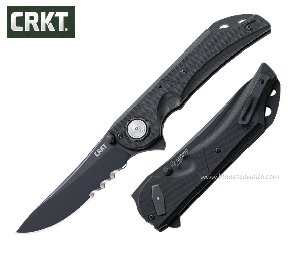 CRKT Seismic Flipper Folding Knife, 1.4116 Black Serrated, G10 Black, CRKT5401K