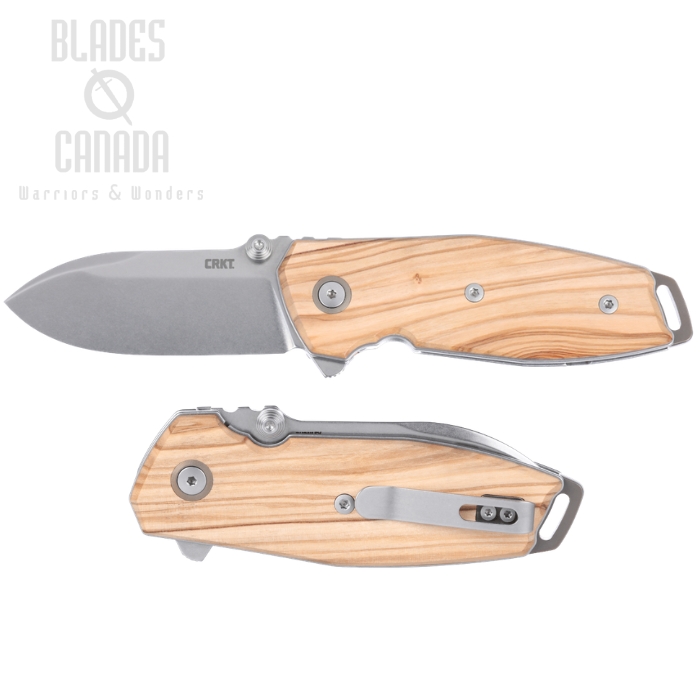 (image for) CRKT Squid II Flipper Folding Knife, M390 Stonewash, Olive Wood, 2496W